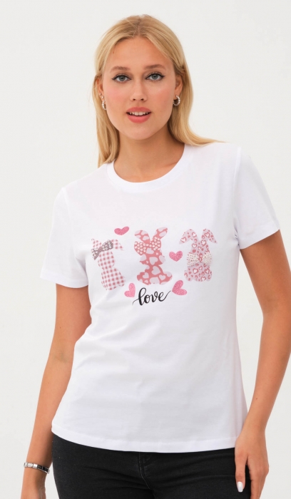 RABBIT WITH HEARTS PRINTED T