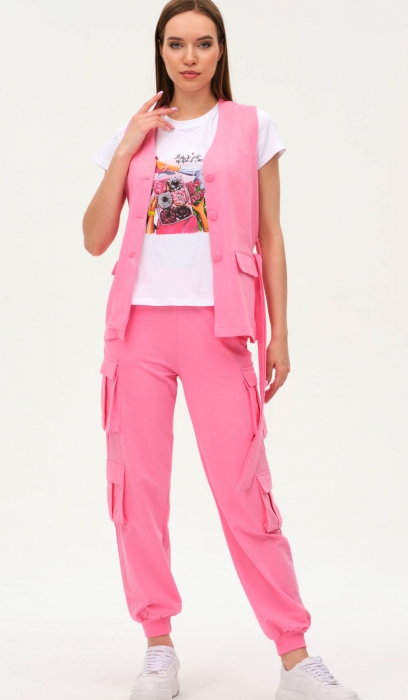3PCS TRACKSUIT WITH VEST AND DONUTS  PRINTED T