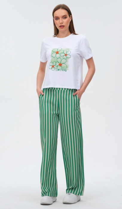 2PCS TRACKSUIT WITH STRIPED TROUSERS AND FLOWER PRINTED T