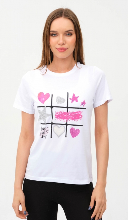 HEARTS AND STARS PRINTED T