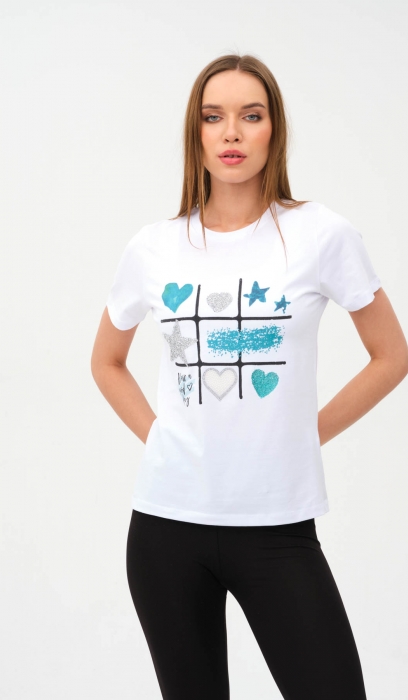 HEARTS AND STARS PRINTED T