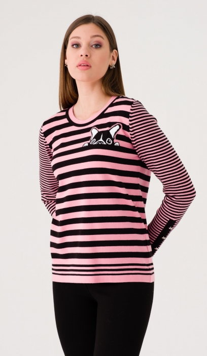 Dog Printed Striped Sweatshirt 