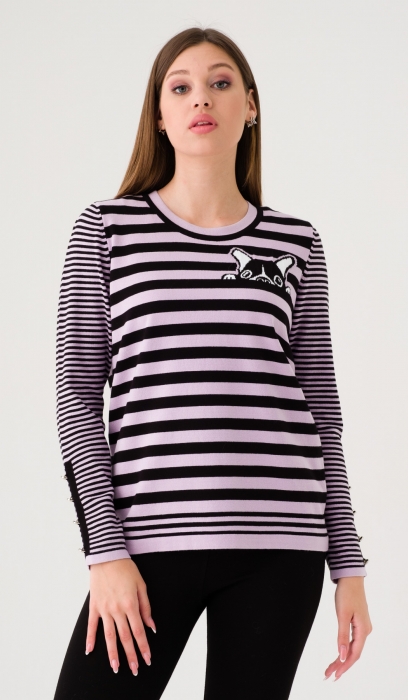 Dog Printed Striped Sweatshirt 