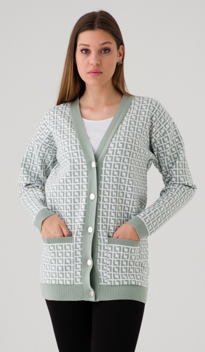 Cardigan With Buttons And Patterns In The Form Of The Letter L 