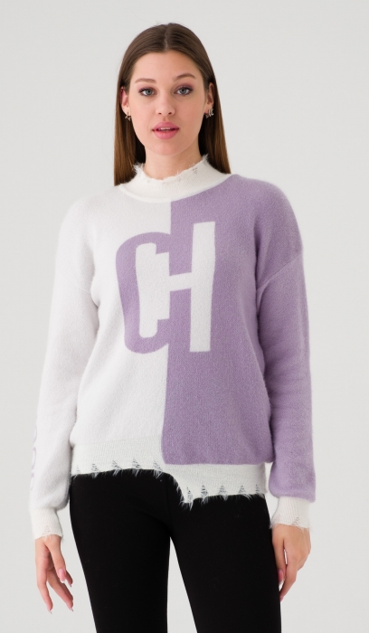 Ripped Sweatshirt With CH  Lettering 