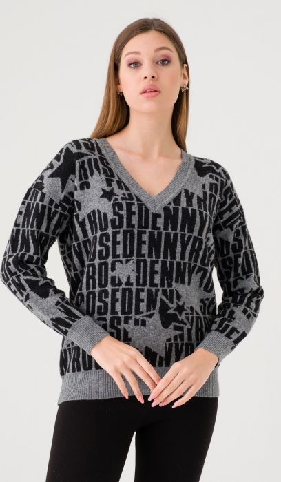 Denny Rose Printed V Collar Swaetshirt 