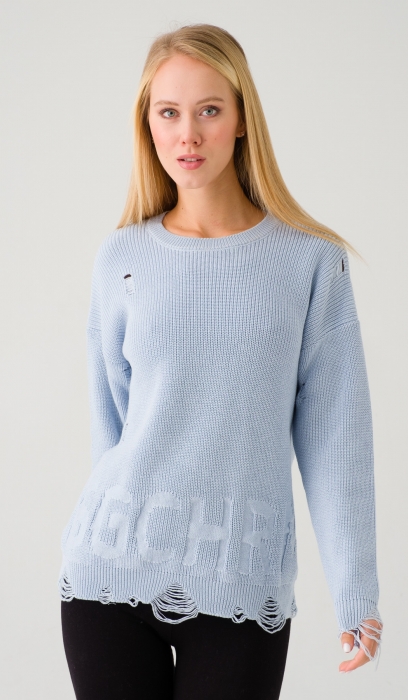 KNITTED SWEATER WITH RIPPED SLEEVES 
