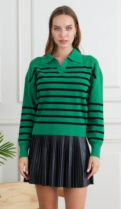 STRIPED SWEATER WITH COLLAR 